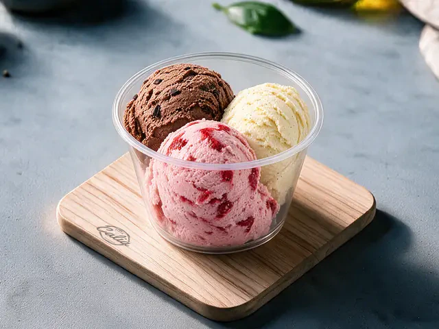 Glace italienne : Pot 100 ml · parfums au choix : fraise, chocolat, vanille, pistache, citron